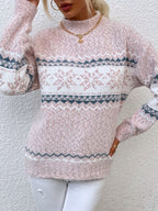 Half Turtleneck Snowflake Contrasting Colors Sweaters
