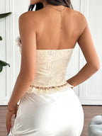 3D Flowers Lace Trim Strappy Breastplate Fishbone Strapless Vest