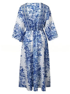 V-neck Short-sleeved Printed Maxi Dress