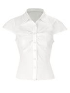 Flying Sleeves Gathering Slim-fit Lapel Shirts