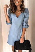 Annette V Neck Elastic Cuffs Mini Dress(5 Colors Available)