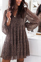 V Neck Leopard Swing Mini Dress