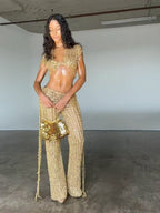 Sexy And Sexy Two-piece Sequined Openwork Set