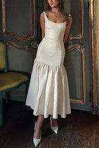 U Neck Sleeveless Ruffle Bodycon Midi Dress