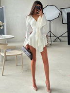 Ruffle Hip-hugging Flared Sleeves Mini&Short Dresses