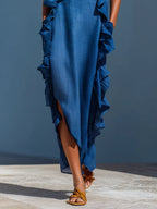 Resort-style Sleeveless Backless Long Dress With Ruffles
