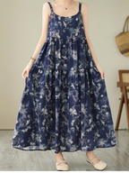 Lightweight Printed Straps Long A-Line Dress