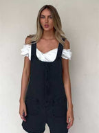 Straight-leg Denim Overalls Shorts