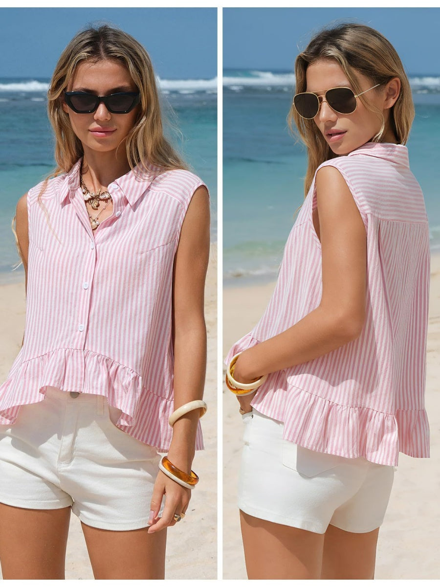 Stripes Sleeveless Shirts Loose-fit Commuting Tank Tops