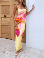 Liber Spring Women's Backless Abstract Maxi Dresses