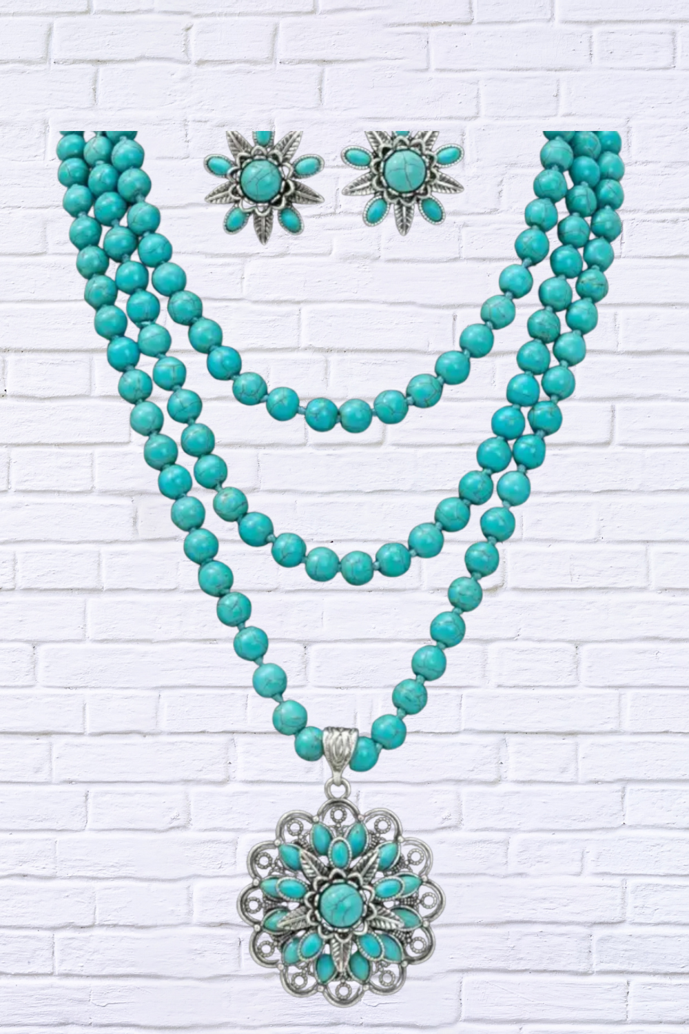 Southwestern Charm _ Blue Turquoise Beaded Necklace & Earring Set