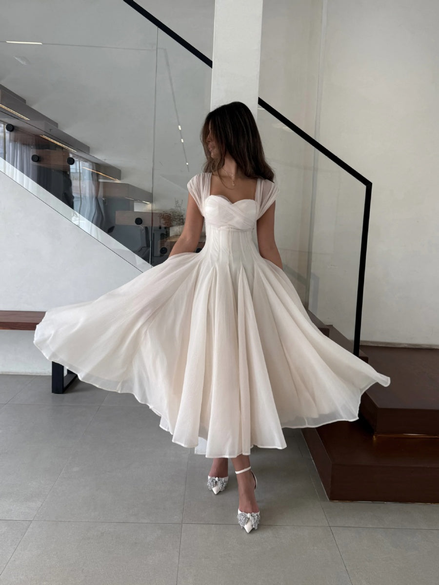 Mesh Splicing Waist Big Swing Maxi Dresses