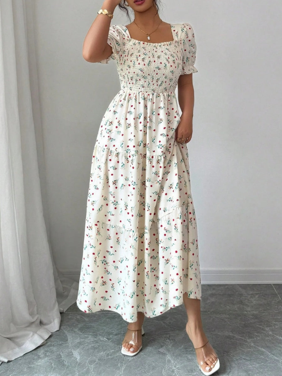 Puff Sleeve Printed Maxi Dresses