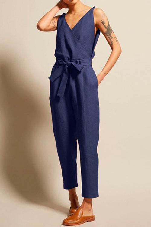 Josh V Neck Bow Knot Sleeveless Jumpsuit