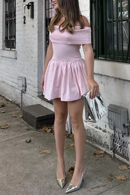 Off Shoulder Knit Ruffle Mini Dress