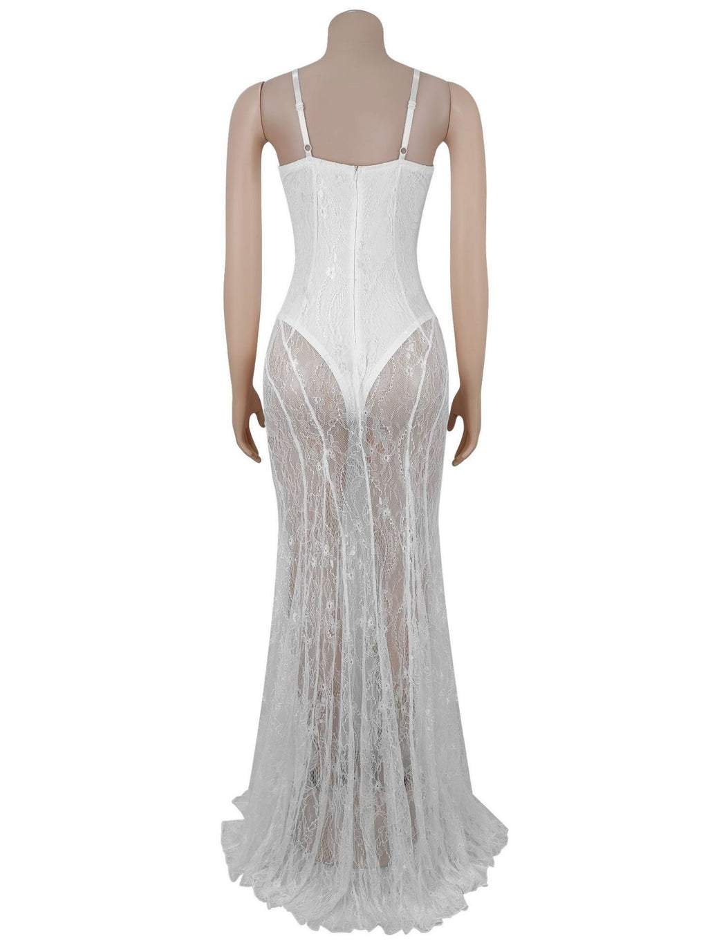 Lace Patchwork Evening Gown See-through Backless Camisoles Maxi Dresses