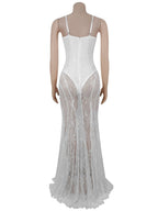 Lace Patchwork Evening Gown See-through Backless Camisoles Maxi Dresses