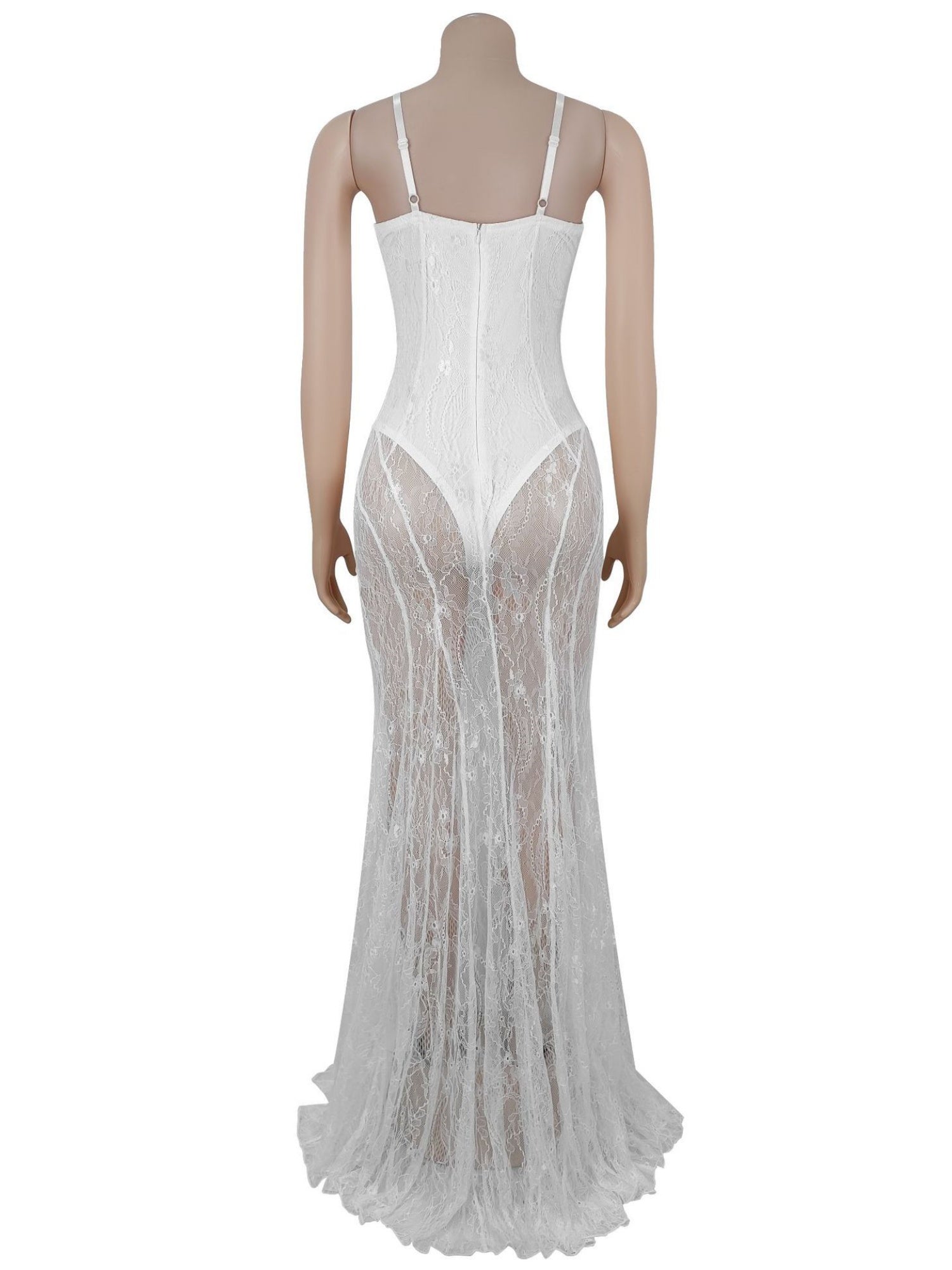 Lace Patchwork Evening Gown See-through Backless Camisoles Maxi Dresses