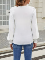 Crew Neck Metal Buckle Balloon Sleeve Long Sleeve Grace T-shirts Shirts