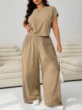 Loose-fit Simplicity Cropped T-shirt Wide-leg Trousers Set 2-piece Sets