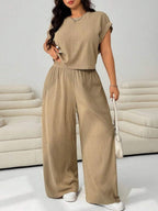 Loose-fit Simplicity Cropped T-shirt Wide-leg Trousers Set 2-piece Sets