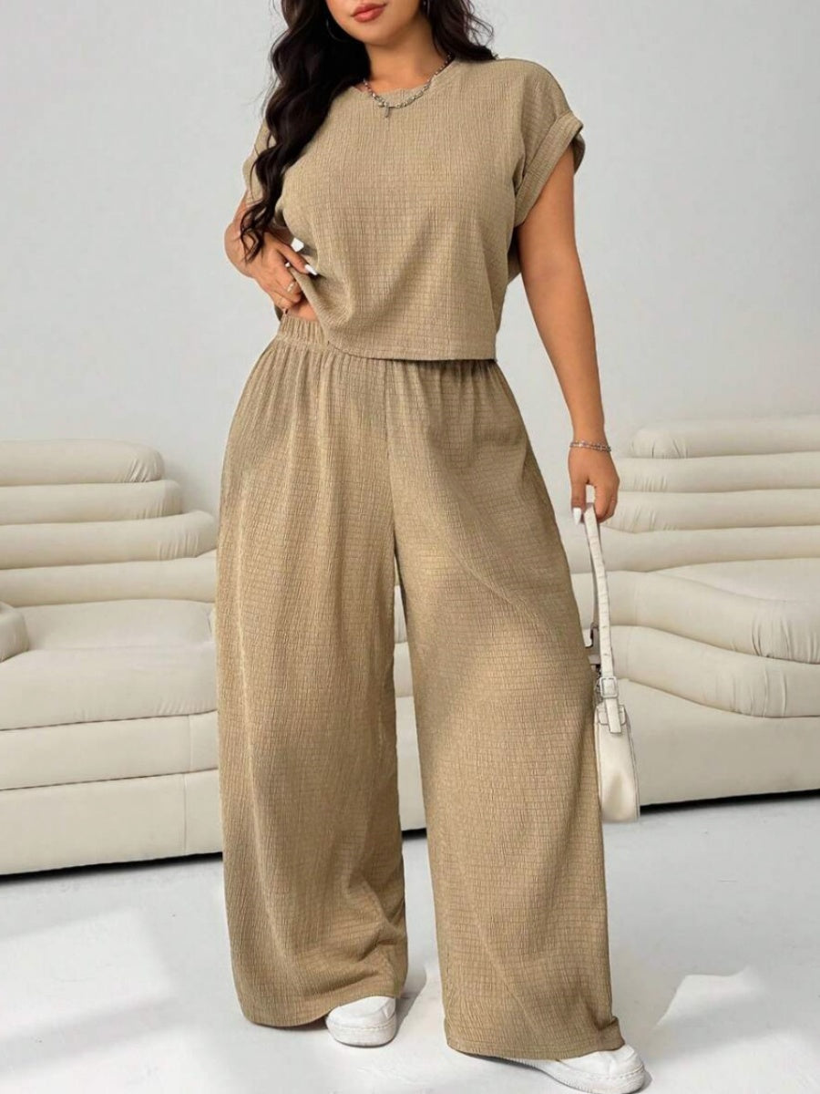 Loose-fit Simplicity Cropped T-shirt Wide-leg Trousers Set 2-piece Sets