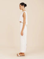 Cotton And Linen Loose-fitting Crew Neck Cropped Vest High-waisted Midi Skirt Set 2-piece Sets