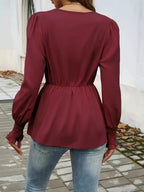 V-neck Tie-waist Solid Color T-shirt