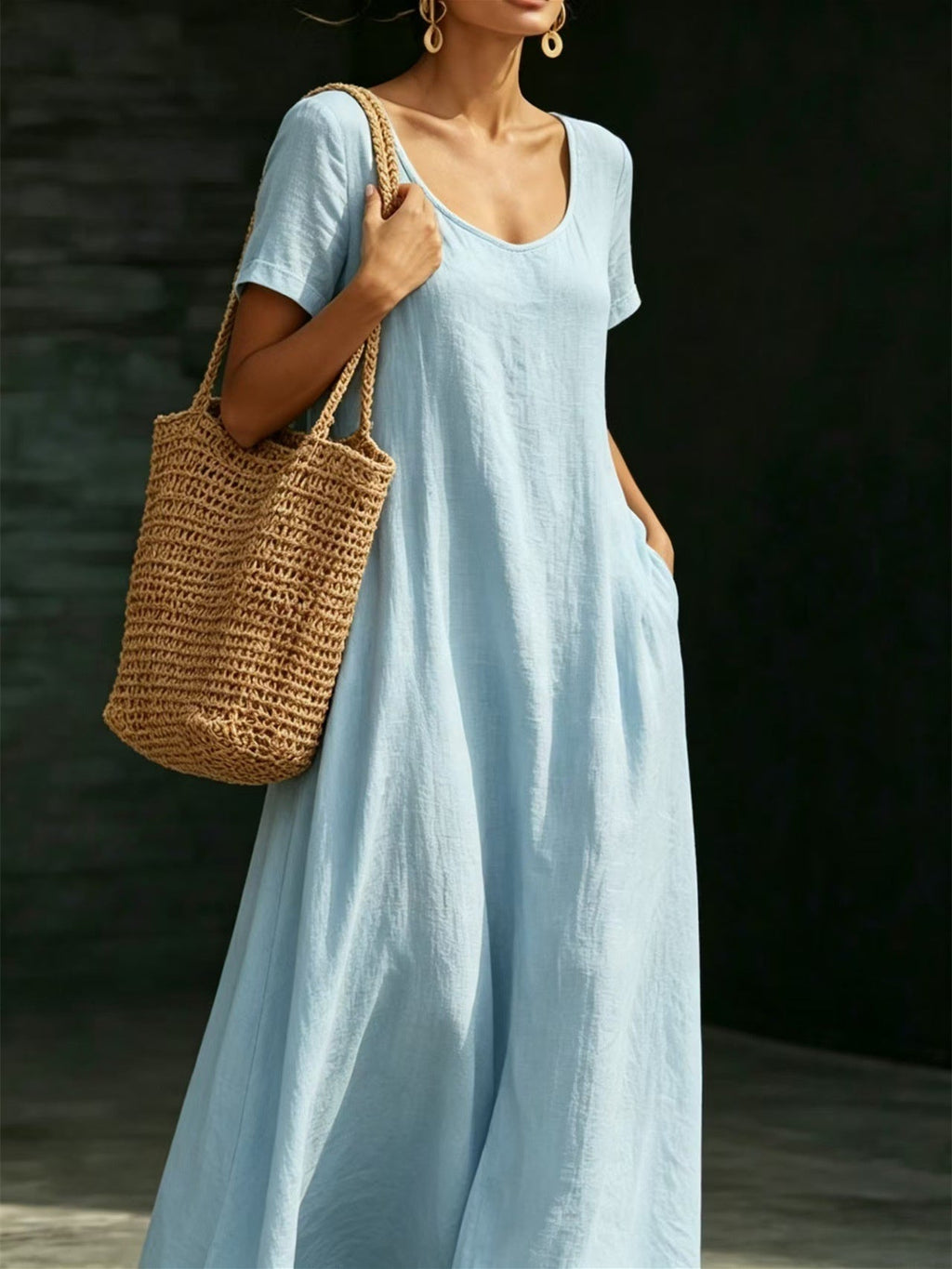 Solid Color Midi Dress