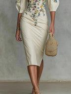 Off Shoulder Off-shoulder Printed Half Sleeves Hip-hugging Temperament Midi Dresses