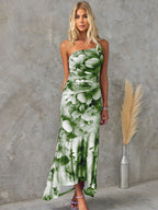 Sloping Shoulders Printed Stretch Tube Top Maxi Dresses