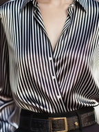 Stripes Single-breasted Slim-fit Satin Casual Shirts