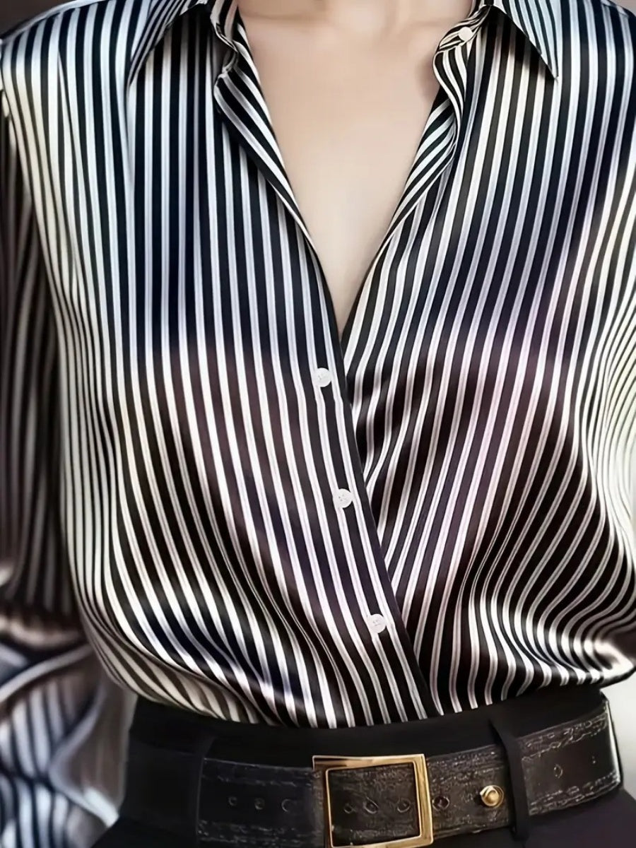 Stripes Single-breasted Slim-fit Satin Casual Shirts