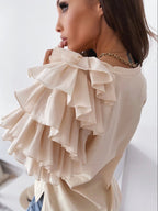 Ruffled Short-sleeved Crew Neck T-shirt