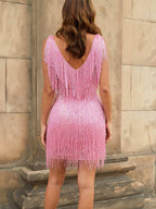Tassel Sequin Sleeveless Mini&Short Dresses