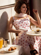 Red Polka Dots Retro Buttons Maxi Dresses