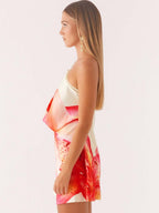 One-shoulder Floral Print Halter Dress With A Flared Neckline