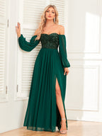 Sequins Sequins Chiffon Slit Formal Dress Maxi Dresses