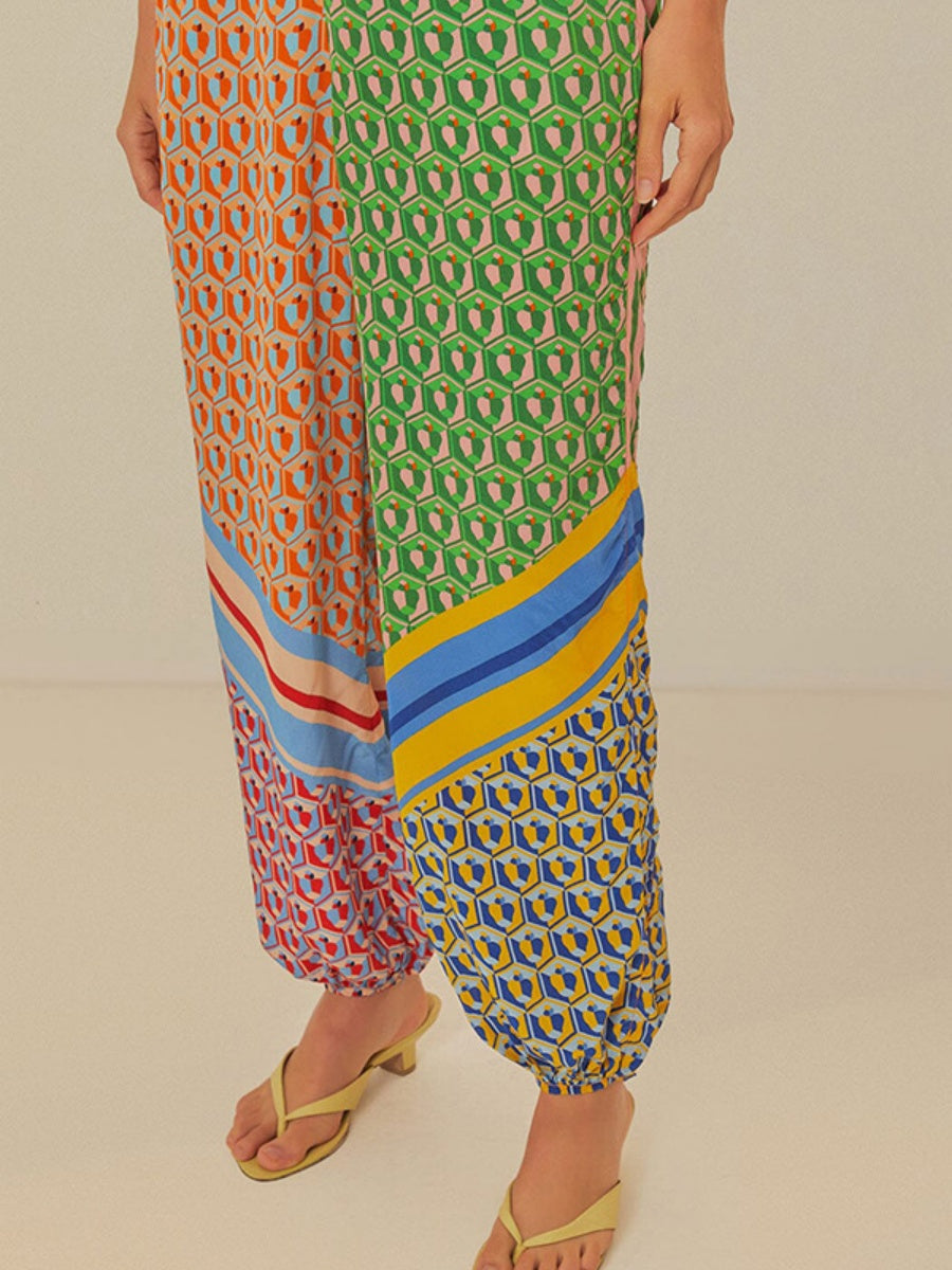 Geometric Pattern Cover-up Long-sleeved T-shirt Jogger Pants Set 2-piece Sets
