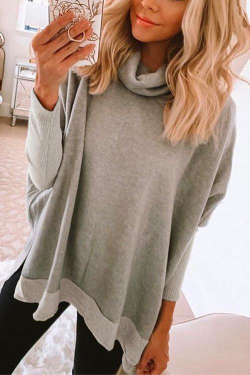 Cowl Neck Long Sleeve Side Split Sweatshirt