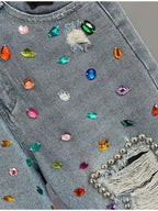 Rhinestone Frayed Denim Shorts