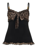 Black Leopard Print Color-blocked Mesh A-line Camisole