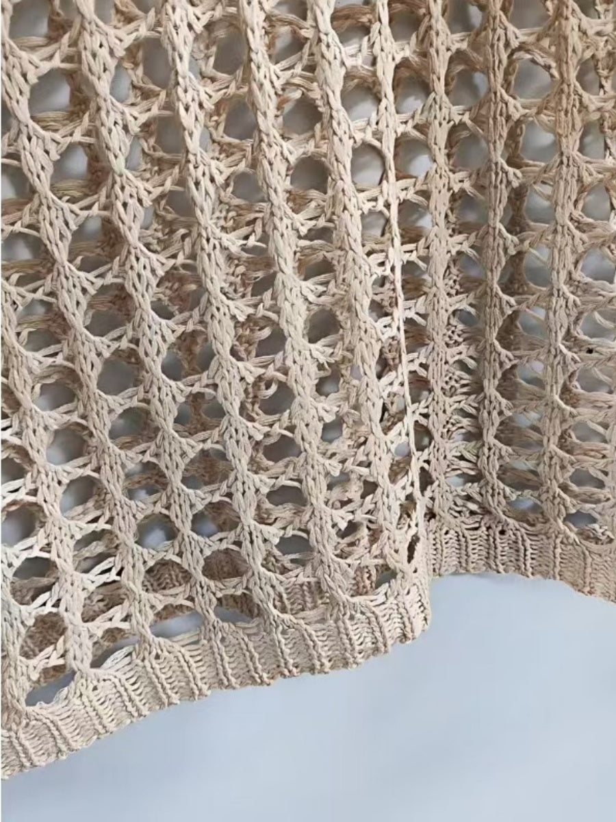 Hollow-out Knit Sun Protection Shirt Beach See-through Top