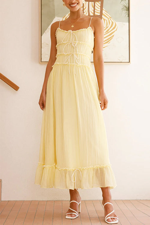 Frill Trim Tie Bow Swing Maxi Cami Dress