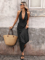 Halter V-neck Polka Dots Vacation Retro Maxi Dresses