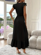 Solid Color Patchwork V-neck Long Dress