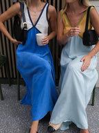 V-neck Sleeveless Color-blocked Maxi Dress