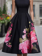 Printed Sleeveless Atmosphere Grace Black Midi Dresses