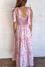Tie Shoulder Splice Floral Print Ruffle Maxi Cami Dress