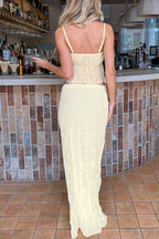 Ruffle Crop Cami Top Elastic Waist Maxi Skirt Set